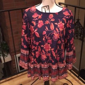 Long sleeve Navy and Rust colored top